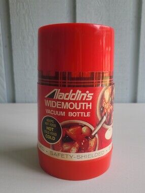 NWOT Vintage Aladdin's Widemouth Vacuum Bottle Thermos Red Plaid